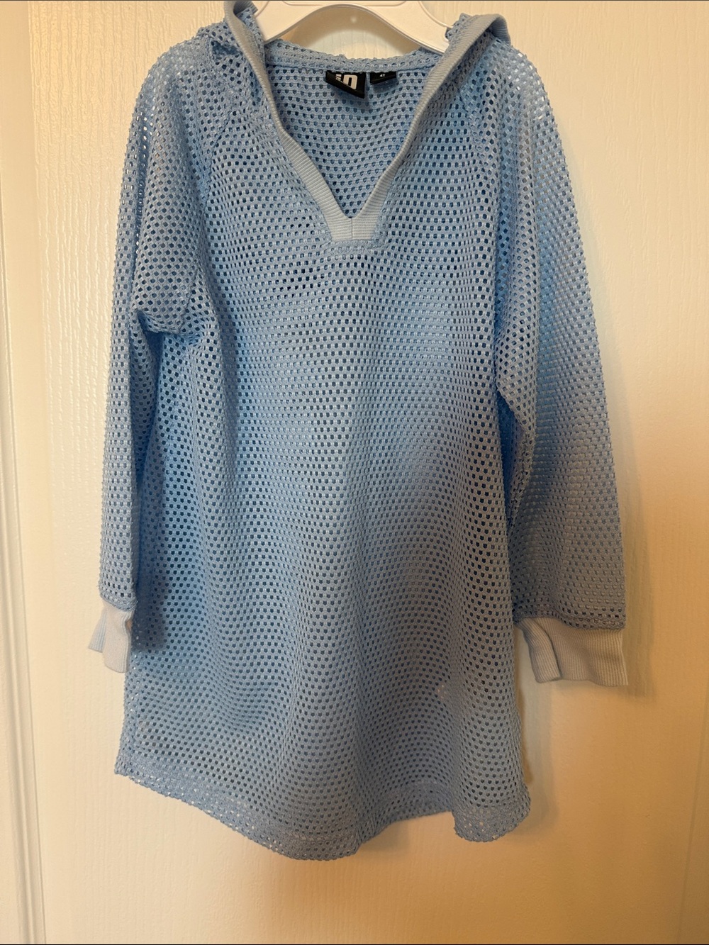 Ideology Baby Blue Open-Knit Hooded Swim Coverup